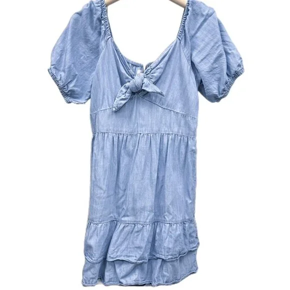 LC Lauren Conrad | Dresses | Lauren Conrad Boho Peasant Blue Dress Tiered  Ruffle Short Sleeve Stretchy Med